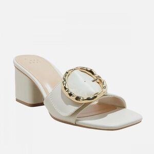 A New Day Womens Diana Buckle Mule Heels Cream Off White